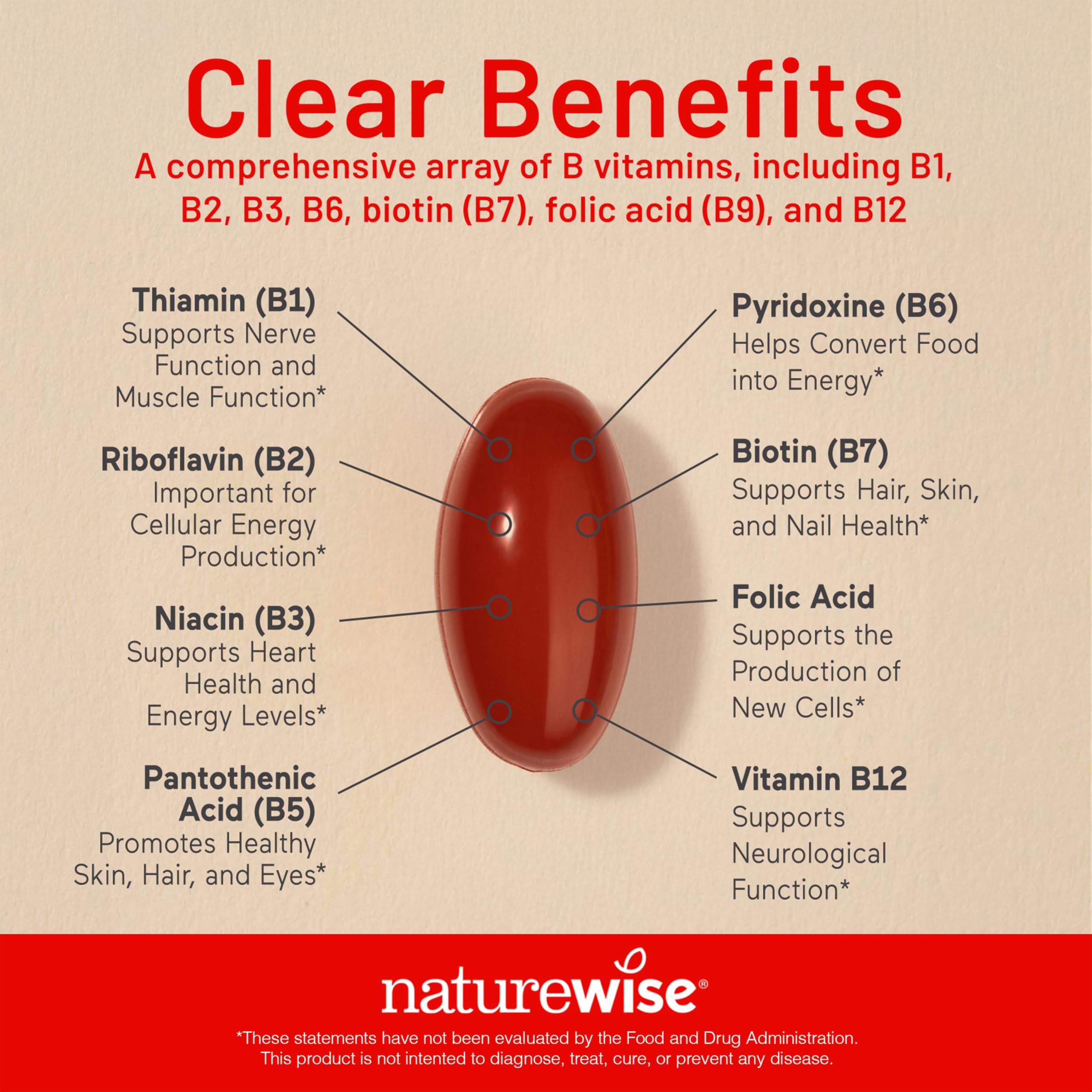 NatureWise Vitamin B Complex for Women and Men - with Folic Acid Biotin B1 B2 B3 B6 B12 - Support Cellular Energy & Mental Clarity - Gluten & Dairy Free - 60 Softgels[2-Month Supply]