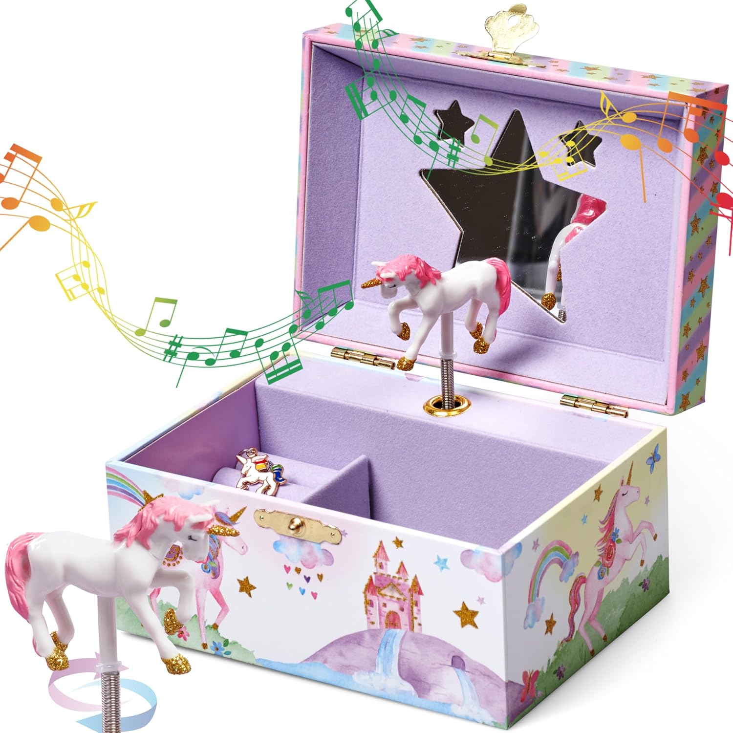 Buy now Jewelkeeper Musical Jewelry Box for Girls with Spinning Unicorn, Glitter Rainbow and Stars Design Music Box for Necklace, Earrings, and Accessories, Plays The Beautiful Dreamer Tune Unicorn (New Design) at indiglob india