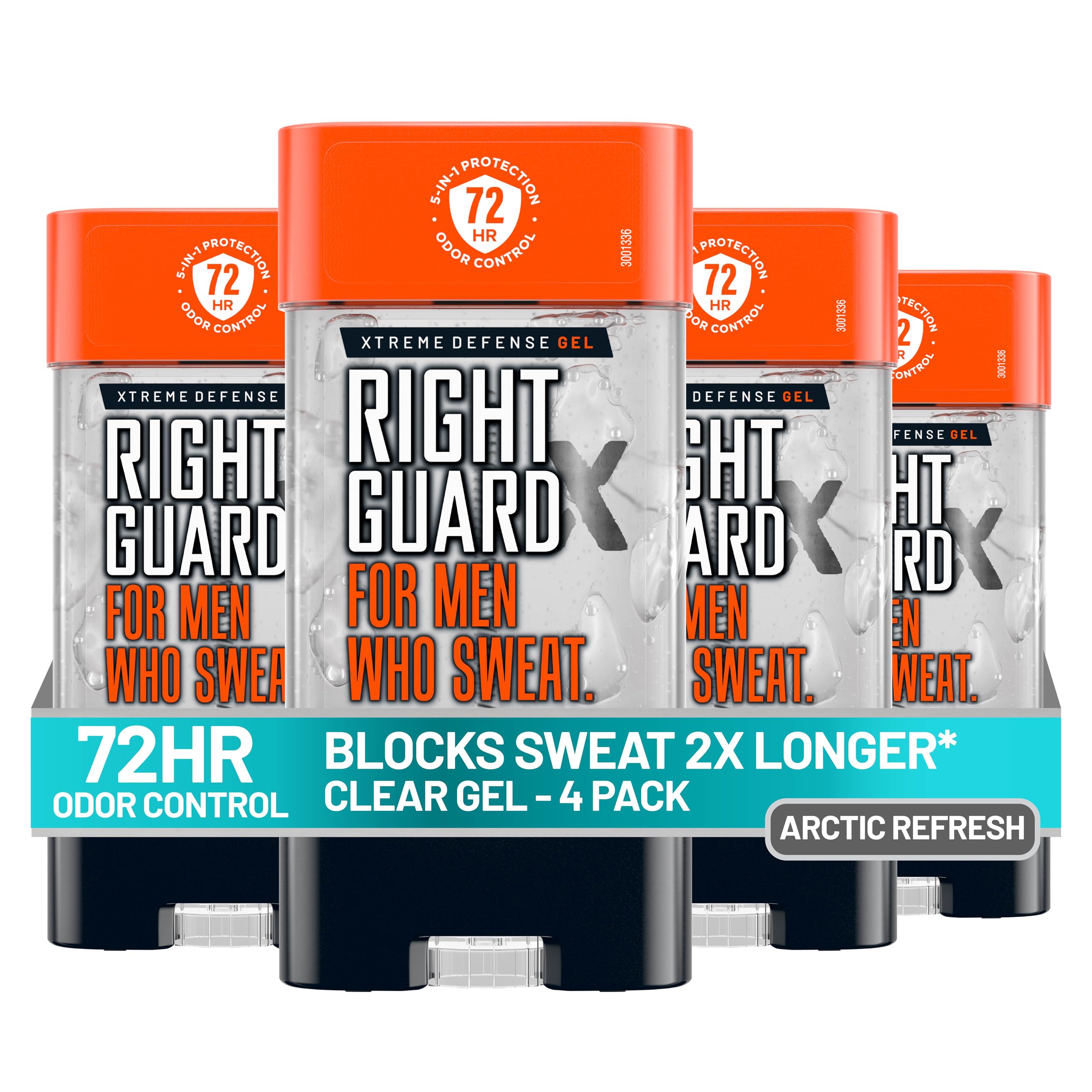 Right Guard Xtreme Defense Antiperspirant Deodorant Gel, Arctic Refresh Scent - 5-in-1 Deodorant Men Can Trust, 72-Hour Odor Control Invisible Gel for Men, 4 oz (4 Pack)