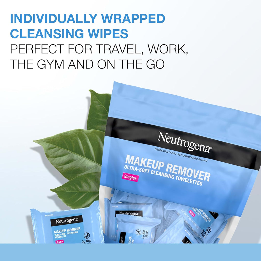 Buy now Neutrogena Makeup Remover Wipes, Daily Single Face Cleansing Towelettes, Makeup Removing Cleansing Wipes Removes Dirt & Oil, Alcohol-Free Face Towelettes, 20 ct at indiglob india