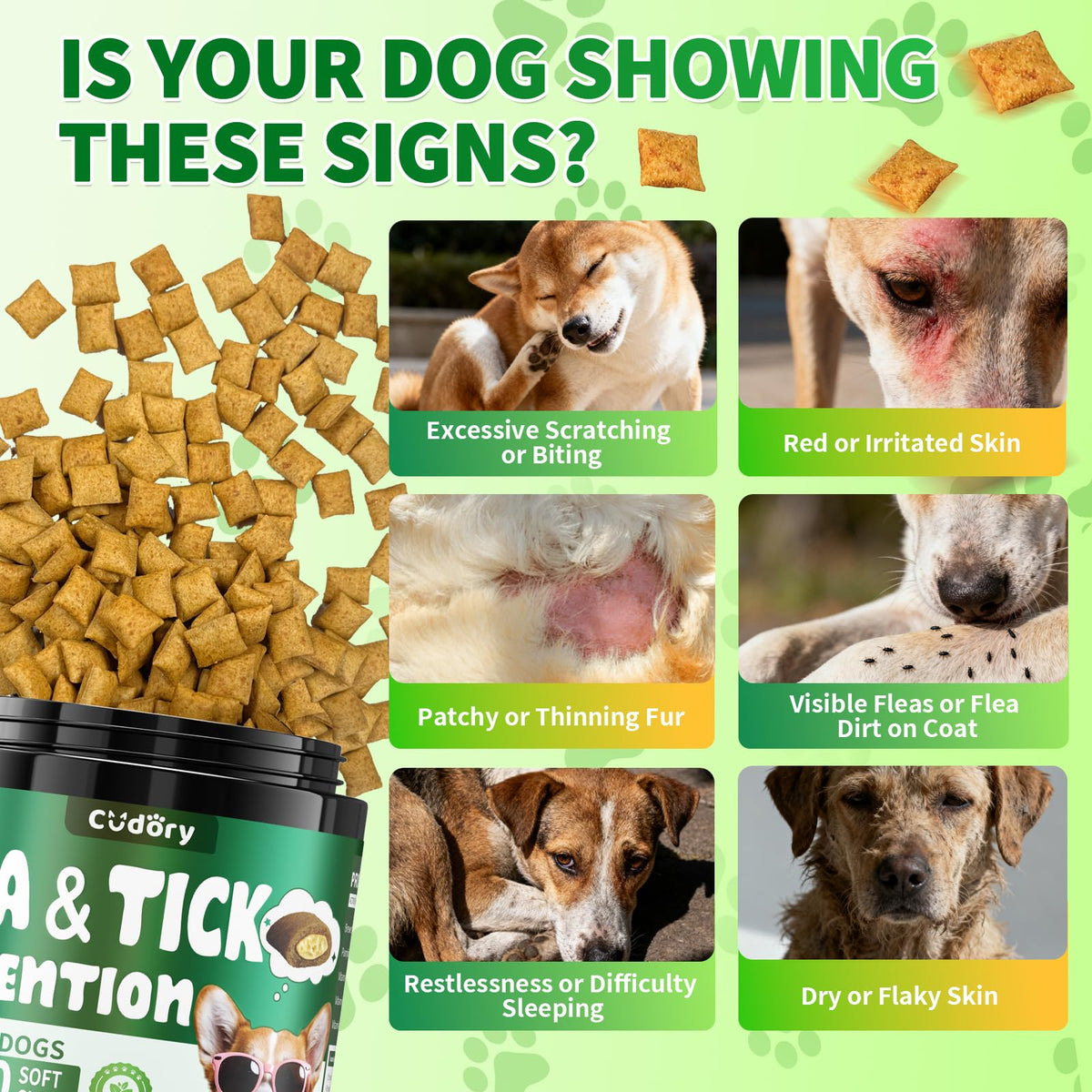 Cudory Flea and Tick Prevention for Dogs, 500 Dog Flea Treatment Chews