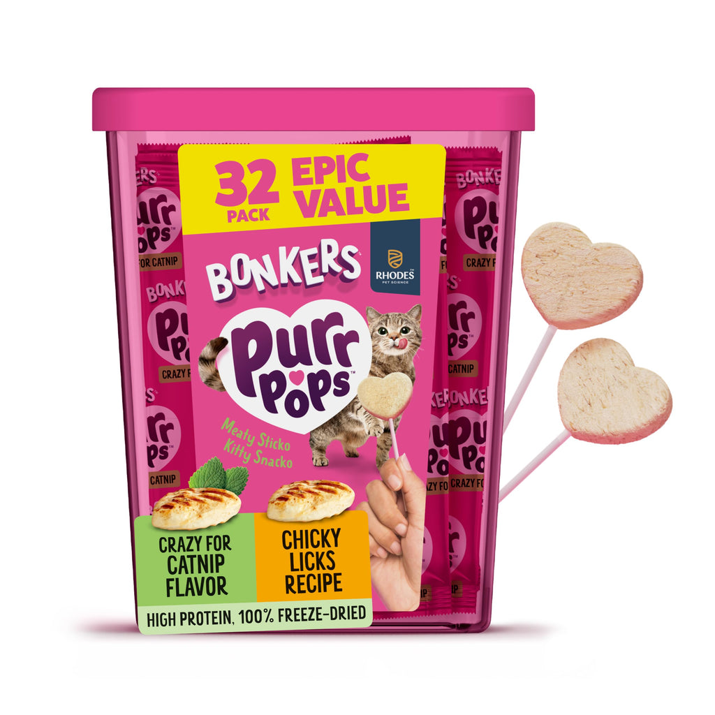 Bonkers Purrpops, Freeze Dried Chicken & Catnip Flavored Cat Treats, 32 Pieces
