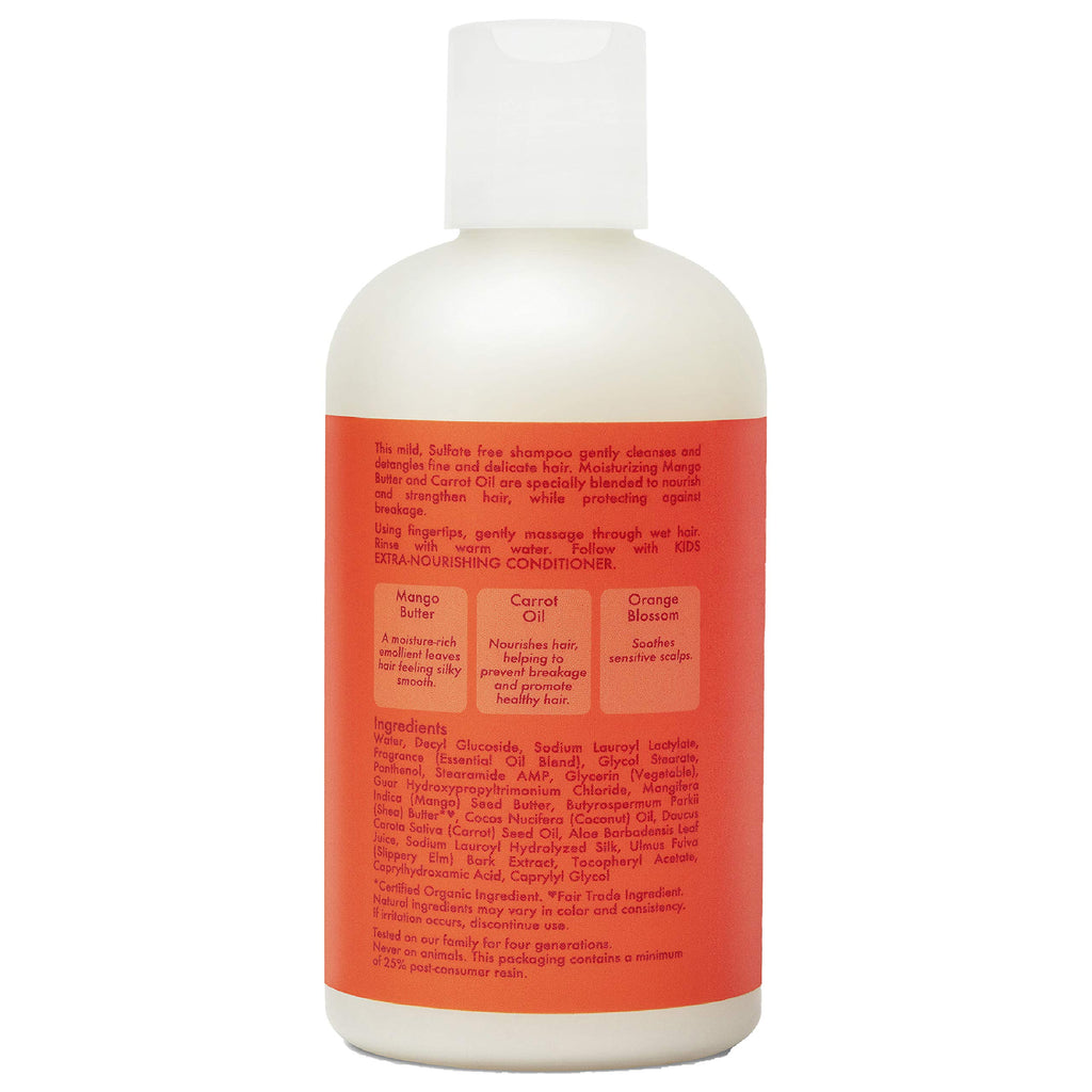 Shea Moisture Kids Shampoo Mango & Carrot Extra Nourishing 8oz | For all kids - gently cleanse, nourish, and detangle curly hair with Mango Butter, Carrot Oil, and Shea Butter.