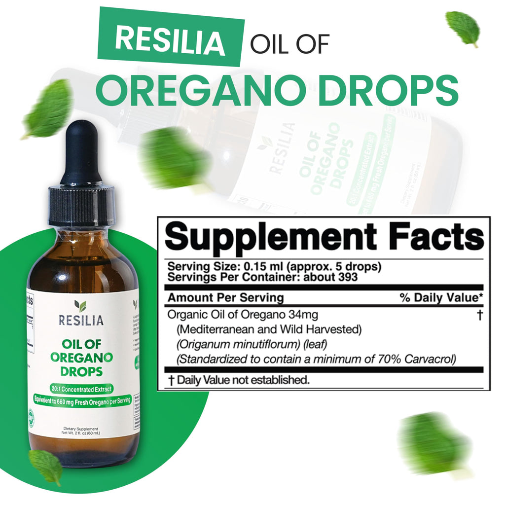 Resilia Premium Oregano Oil Drops | 34 mg Oregano Oil Per Serving | Herbal Liquid Supplement | Non-GMO | Easy-to-Use Dropper | 60 ml