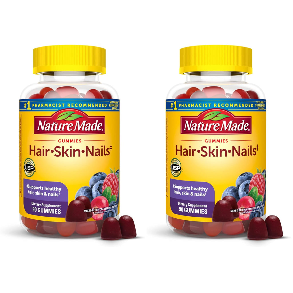 Nature Made Hair Skin and Nails with Biotin 2500 mcg, 90 Gummies | Dietary Supplement for Healthy Hair, Skin & Nails Support, Vitamin C Helps Make Collagen for Healthy Skin, 45 Day Supply