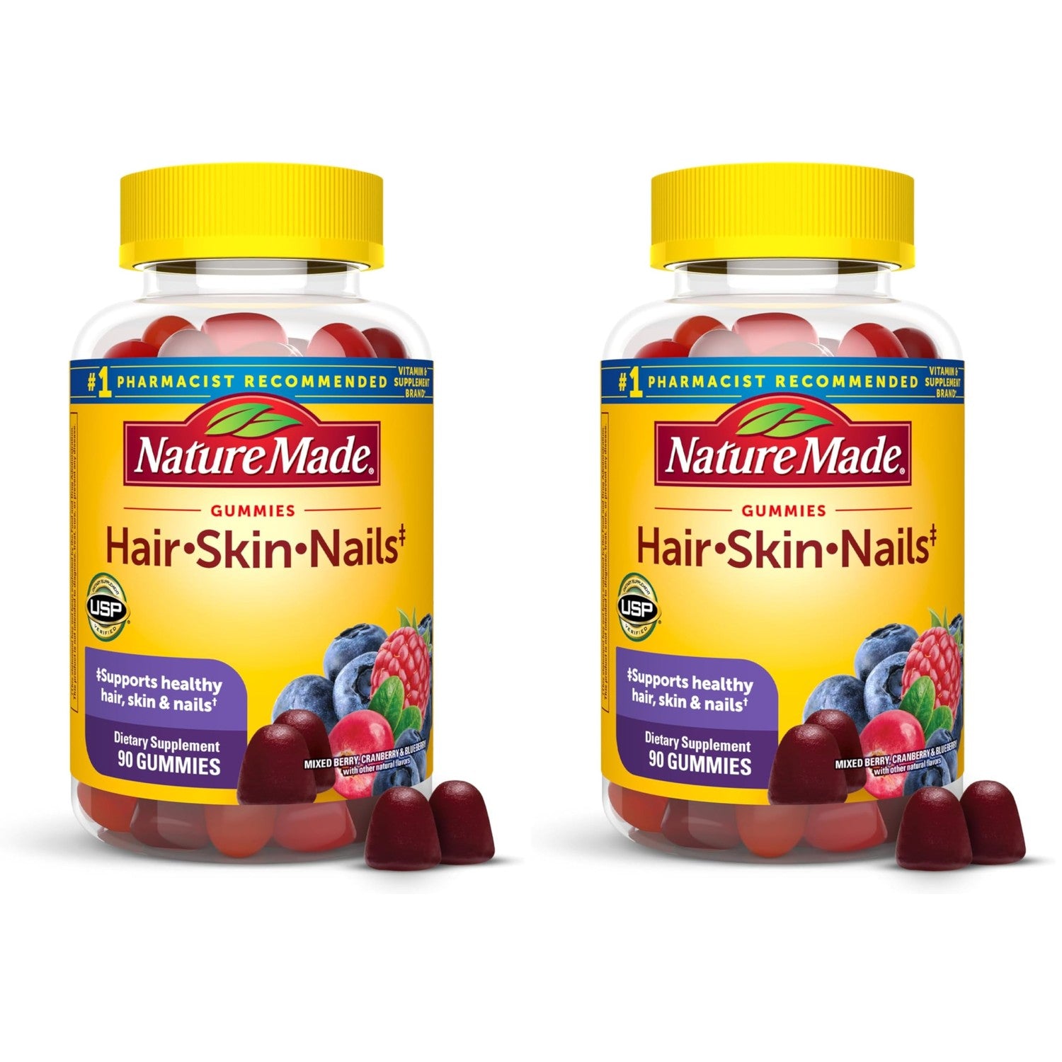 Nature Made Hair Skin and Nails with Biotin 2500 mcg, 90 Gummies | Dietary Supplement for Healthy Hair, Skin & Nails Support, Vitamin C Helps Make Collagen for Healthy Skin, 45 Day Supply