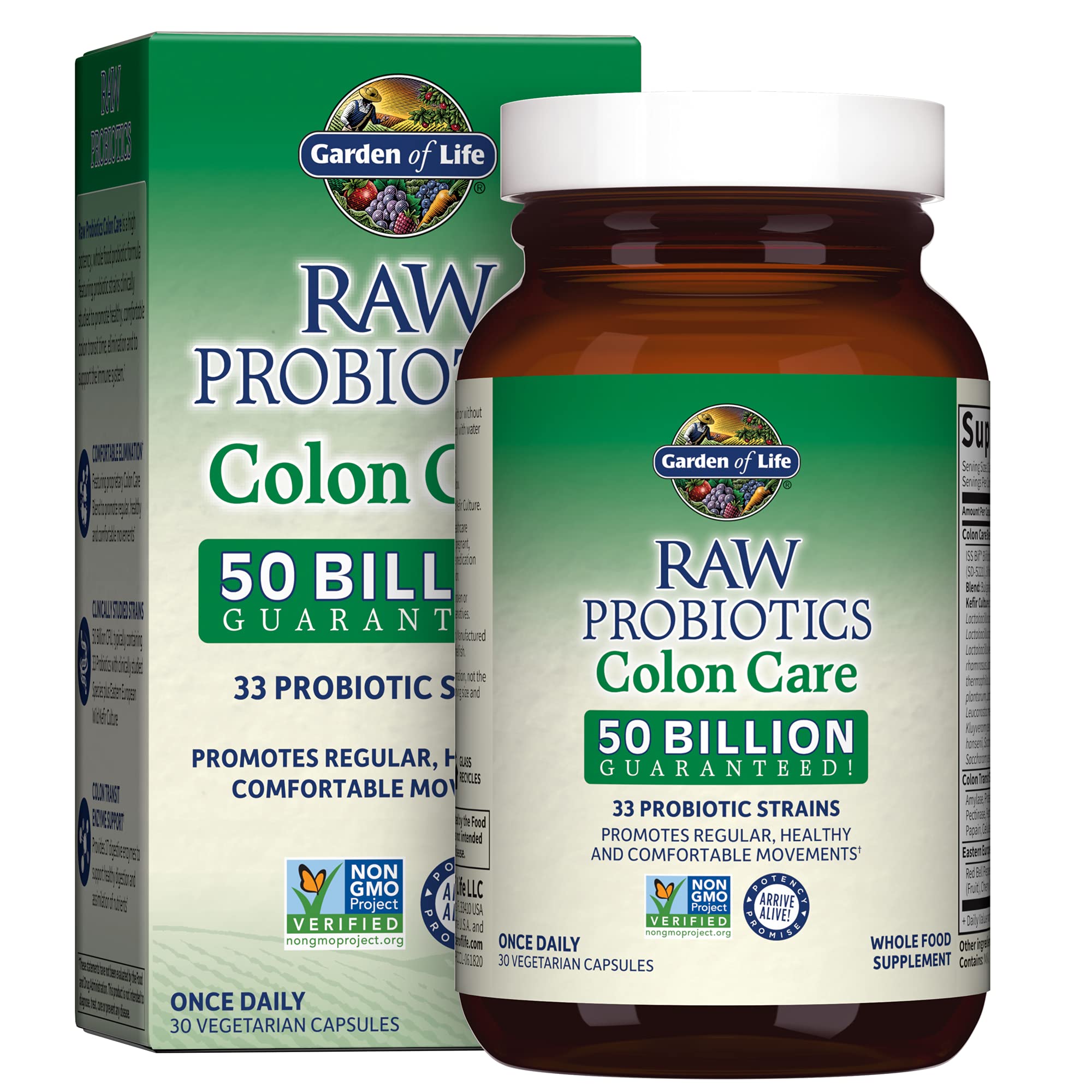 Garden of Life Raw Probiotics Colon Care, 50 Billion CFU, 1 Month Supply | 50 Billion Live Cultures - Dietary Supplement to Support Regular, Comfortable Movements