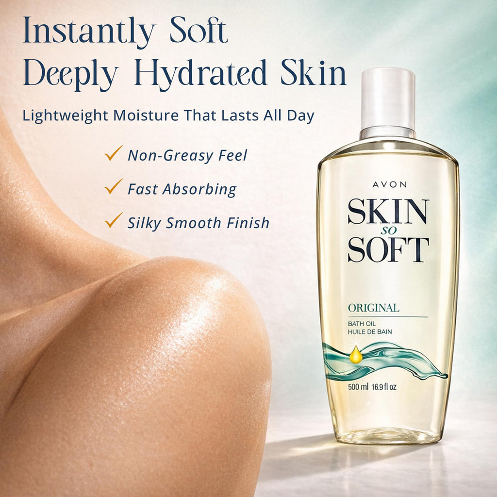Avon Skin So Soft Original Bath Oil - 16.9 oz - Moisturizing Body Oil | Moisturizing Body Oil with Jojoba Oil, Dry Skin, Hydrating Shower Oil Perfect as an After-Shower Skin Softener for All Adults