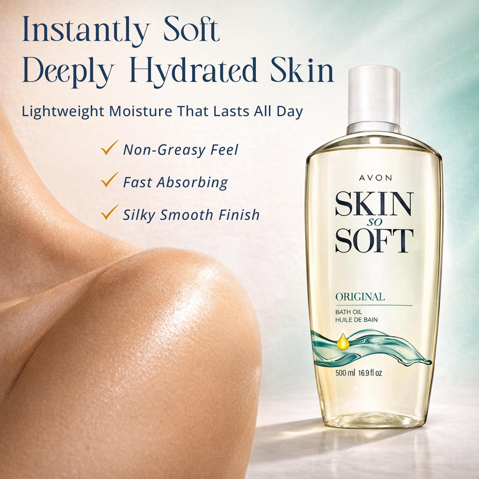 Avon Skin So Soft Original Bath Oil - 16.9 oz - Moisturizing Body Oil | Moisturizing Body Oil with Jojoba Oil, Dry Skin, Hydrating Shower Oil Perfect as an After-Shower Skin Softener for All Adults