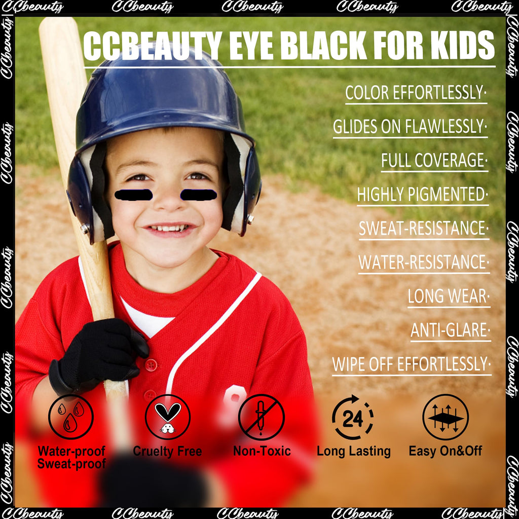 CCbeauty 3 Pack Black Eye Black Stick for Multi Sports, Anti-Glare Eyeblack for Baseball Football Softball Lacrosse Game, Water-Proof Eye Black Grease Paint for Athletes & Fans