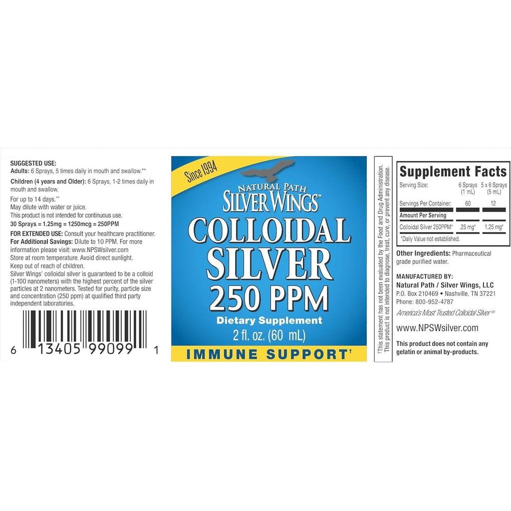 Buy now Natural Path Silver Wings Colloidal Silver Liquid - Enhanced Immune Support Supplement - 250ppm (1250mcg) - 2oz Spray at indiglob india