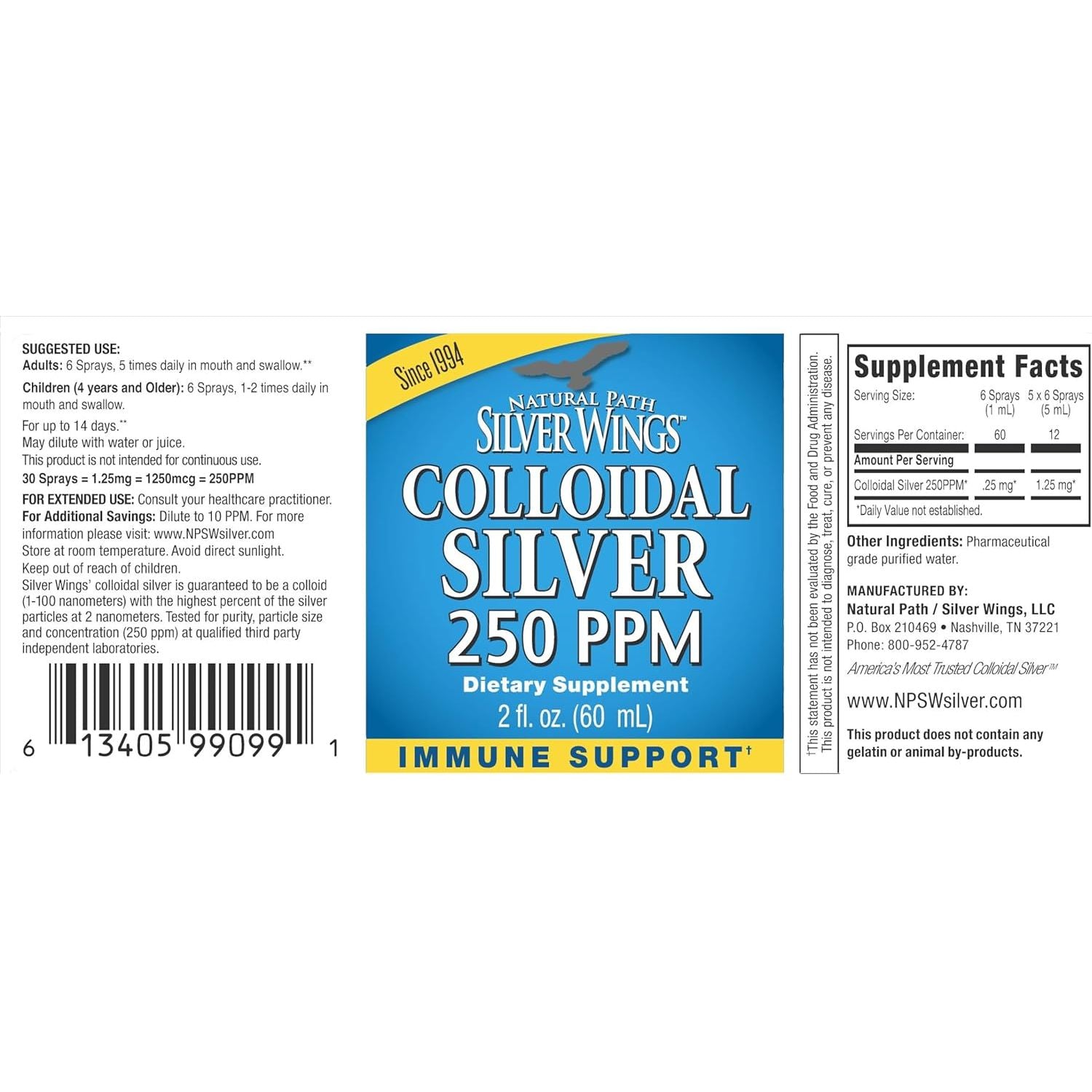 Buy now Natural Path Silver Wings Colloidal Silver Liquid - Enhanced Immune Support Supplement - 250ppm (1250mcg) - 2oz Spray at indiglob india