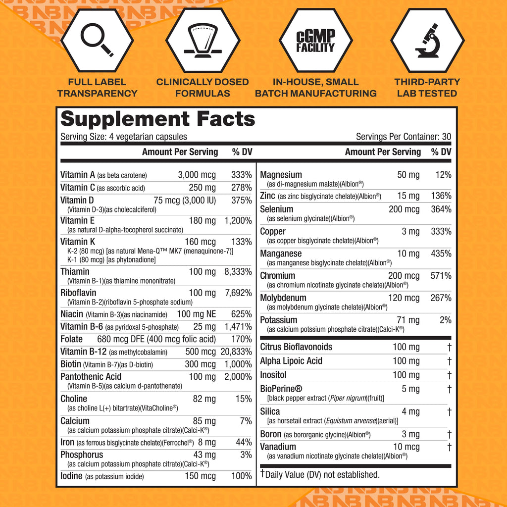 NutraBio Multisport for Men - Mens MultiVitamin - 33 Vitamins, Minerals, Micronutrients - Rich in Antioxidants - Supports Peak Athletic Performance, Energy, Metabolism (120 Vegetable Capsules)