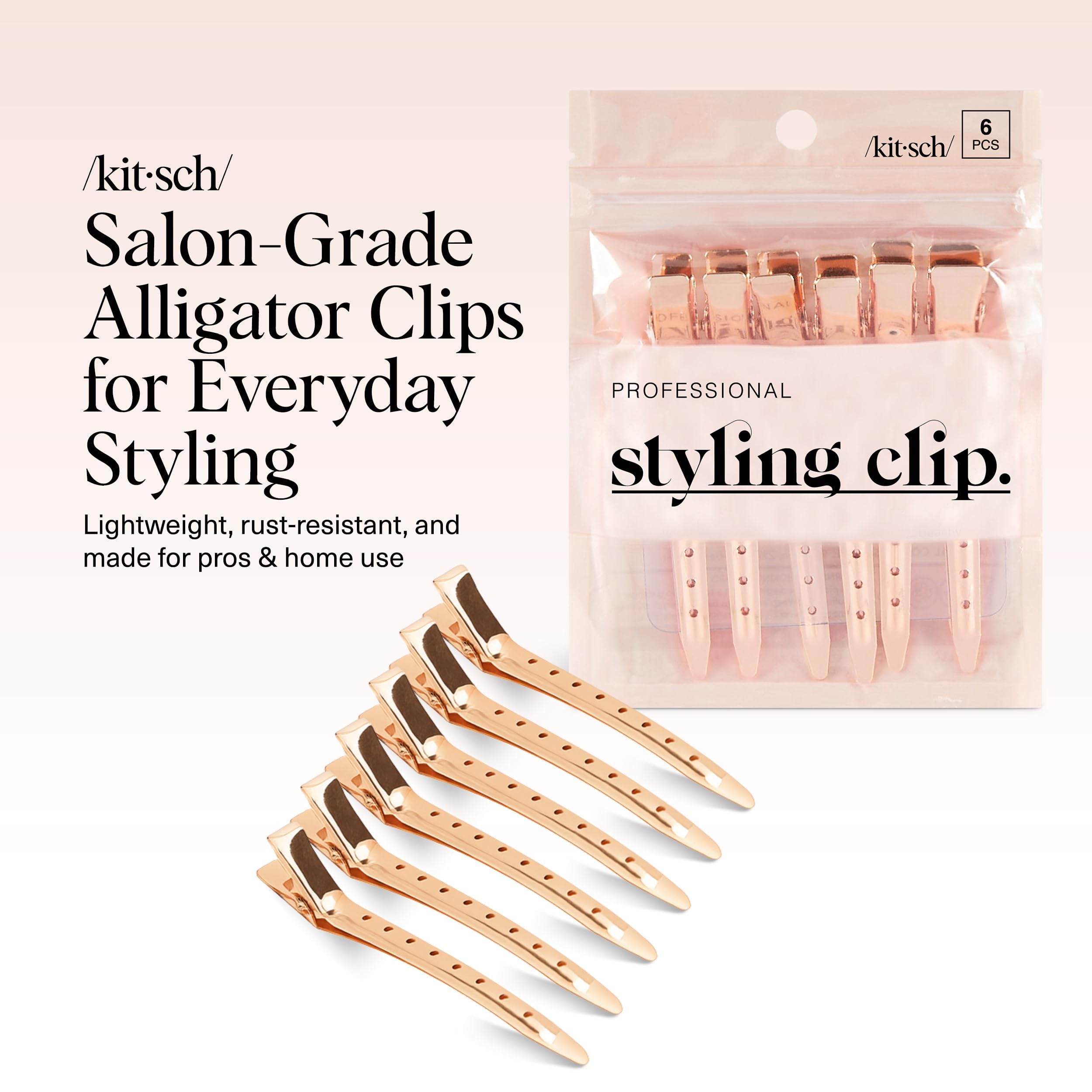 Kitsch Professional Alligator Clips - Rose Gold, 6 Pcs | 3.5" Aluminum Duckbill Hair Clips for Styling – Great Hair Sectioning Clips For Salon, Makeup Application