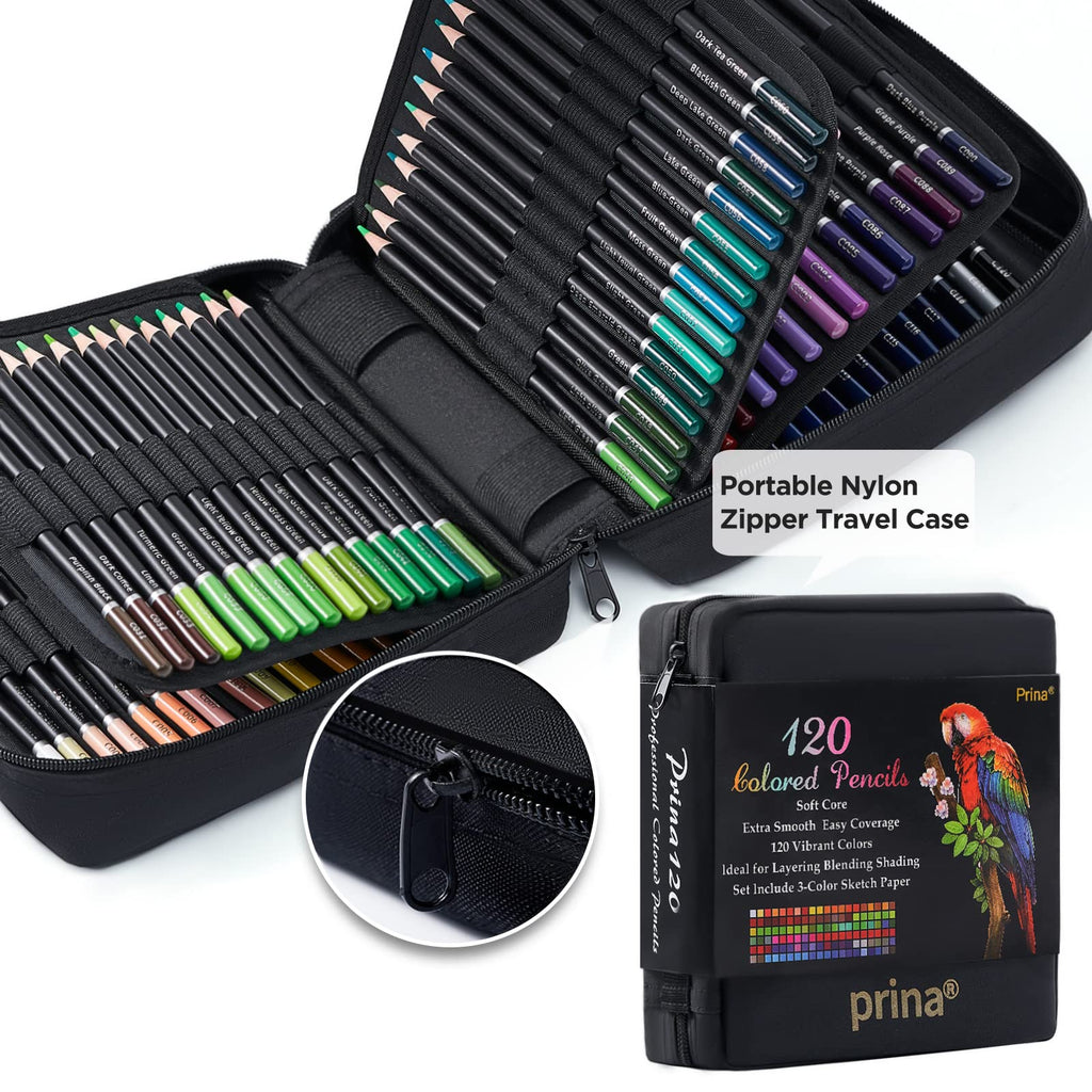 PRINA Art Supplies 120 Colors Colored Pencils Set for Adults Coloring Books with Sketchbook, Professional Vibrant Artists Coloring Pencils for Drawing Sketching Blending Shading, Soft Core Oil Based