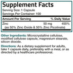 Bronson Zinc Complex 50 mg, Picolinate & Oxide, 100 Vegetarian Capsules