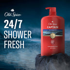 Old Spice Refreshing Body Wash for Men, 3X Defense, 24/7 Shower Fresh with Long Lasting Scent, Red Collection, Captain with Bergamot Scent, 33.4 oz