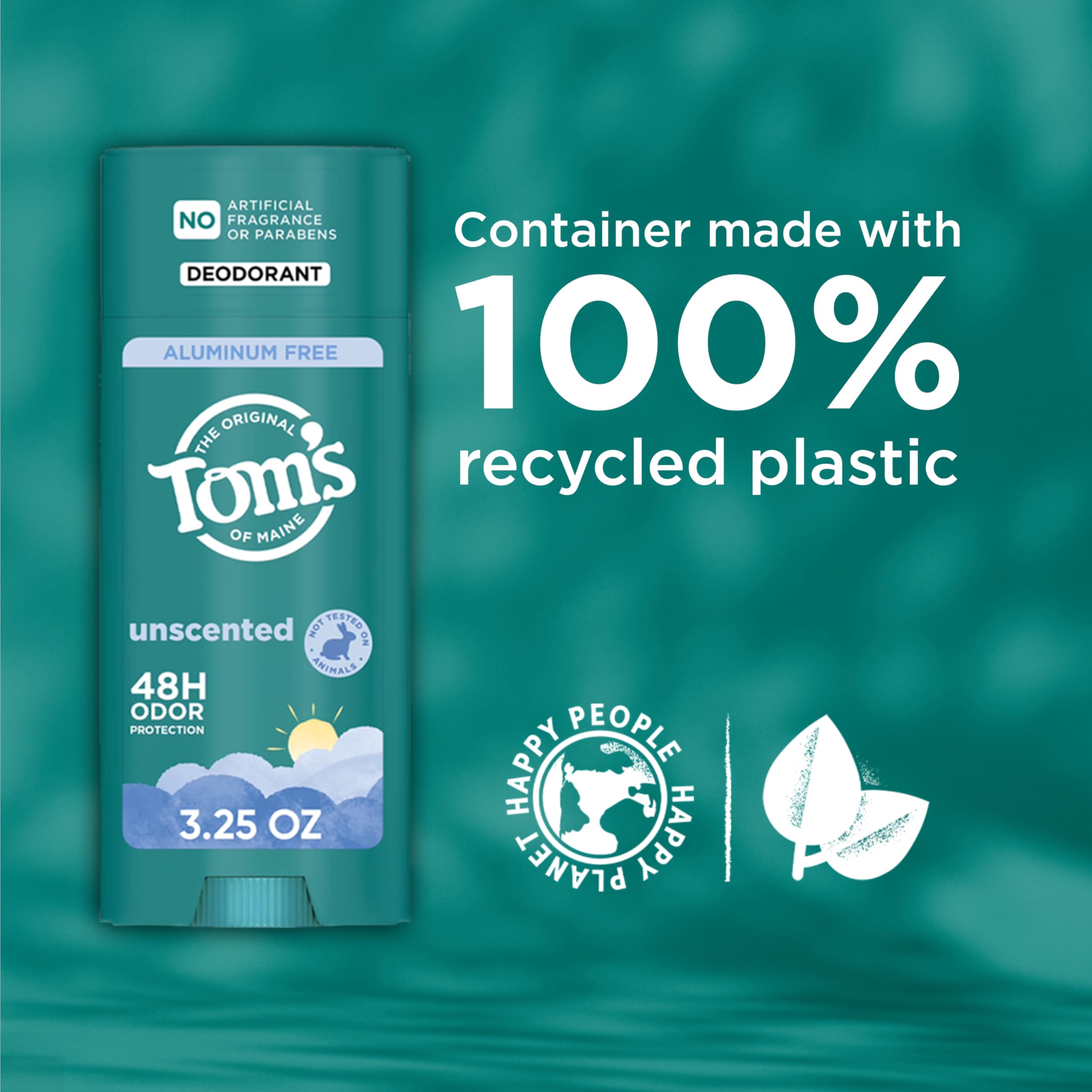 Tom’s of Maine Unsecented Aluminum Free Natural Deodorant, 3.25 oz (2 Pack) | No Artificial Fragrances, Dyes, or Preservatives, Baking Soda Free, 48-Hour Odor Protection