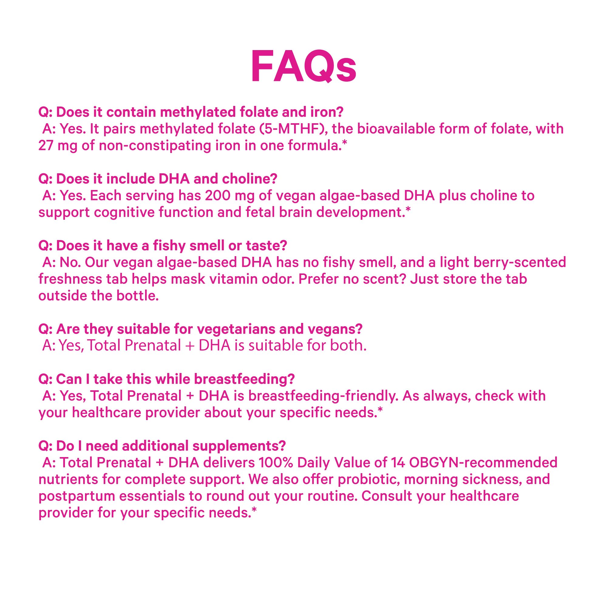 Pink Stork Total Prenatal + DHA, Vegan, No Fishy Burps, 60 Count, Berry | Methylfolate, Vegan DHA, Non-Constipating Iron, Choline, Vitamin B12 | Clean Label Purity Award, Made in USA