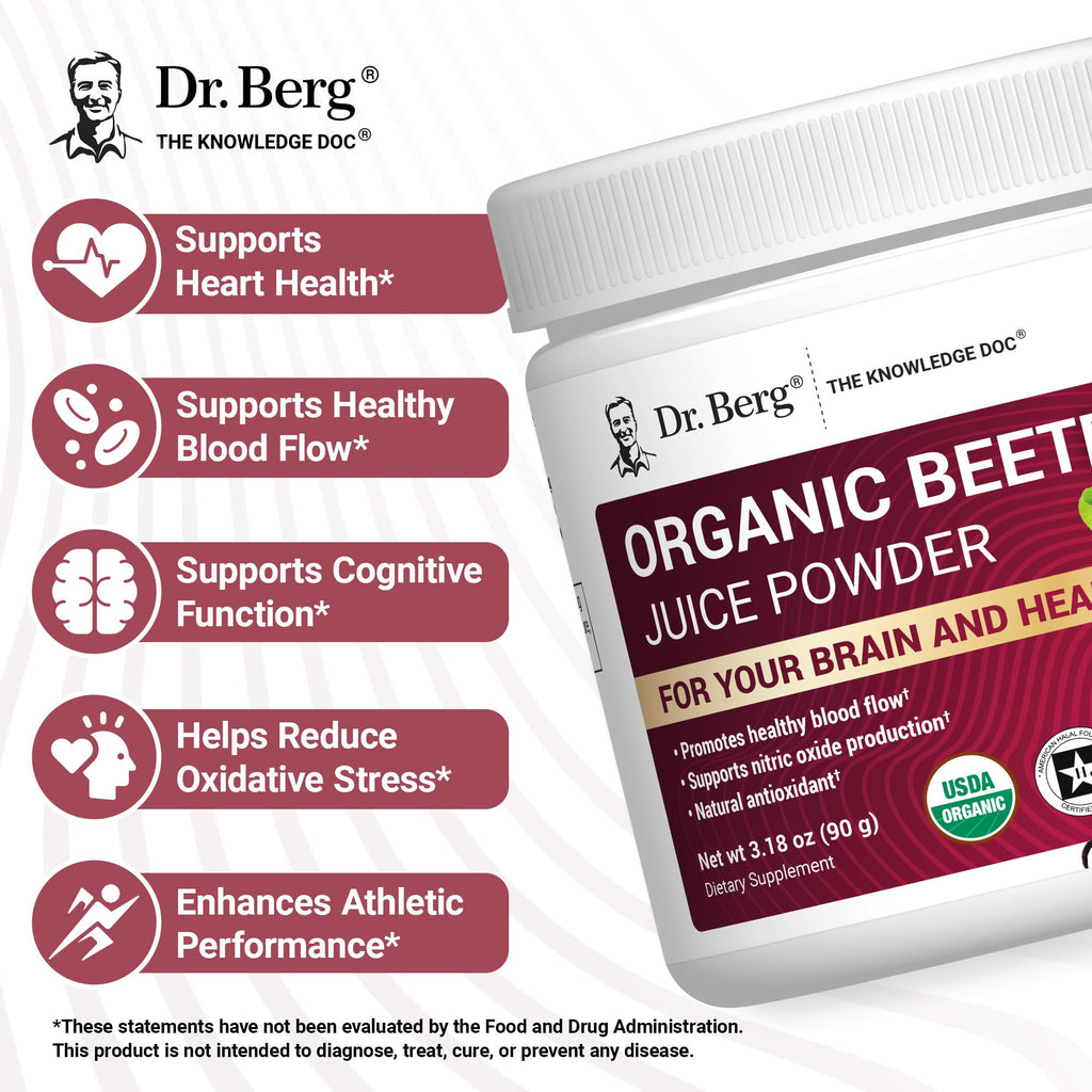 Dr. Berg Raw Organic Beet Powder from Real Earth-Grown Beets – USDA Certified Organic Beet Root Powder to Support Nitric Oxide Levels, Energy, Blood Flow, & Heart Health* – 30 Servings