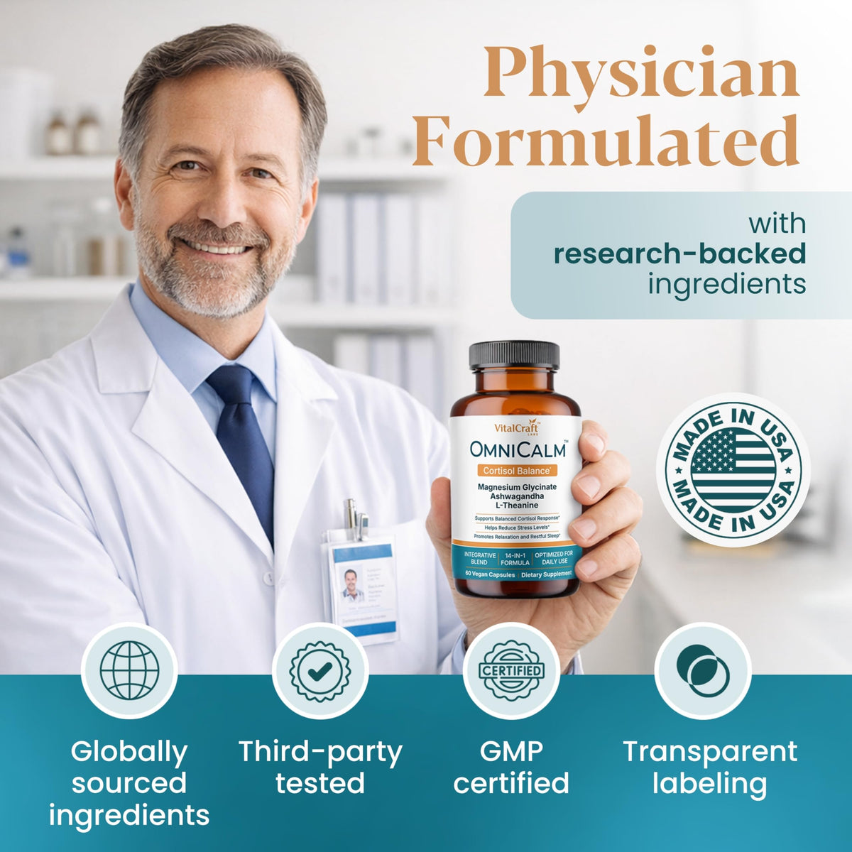 OmniCalm Cortisol Reducer & Manager Supplement for Women and Men