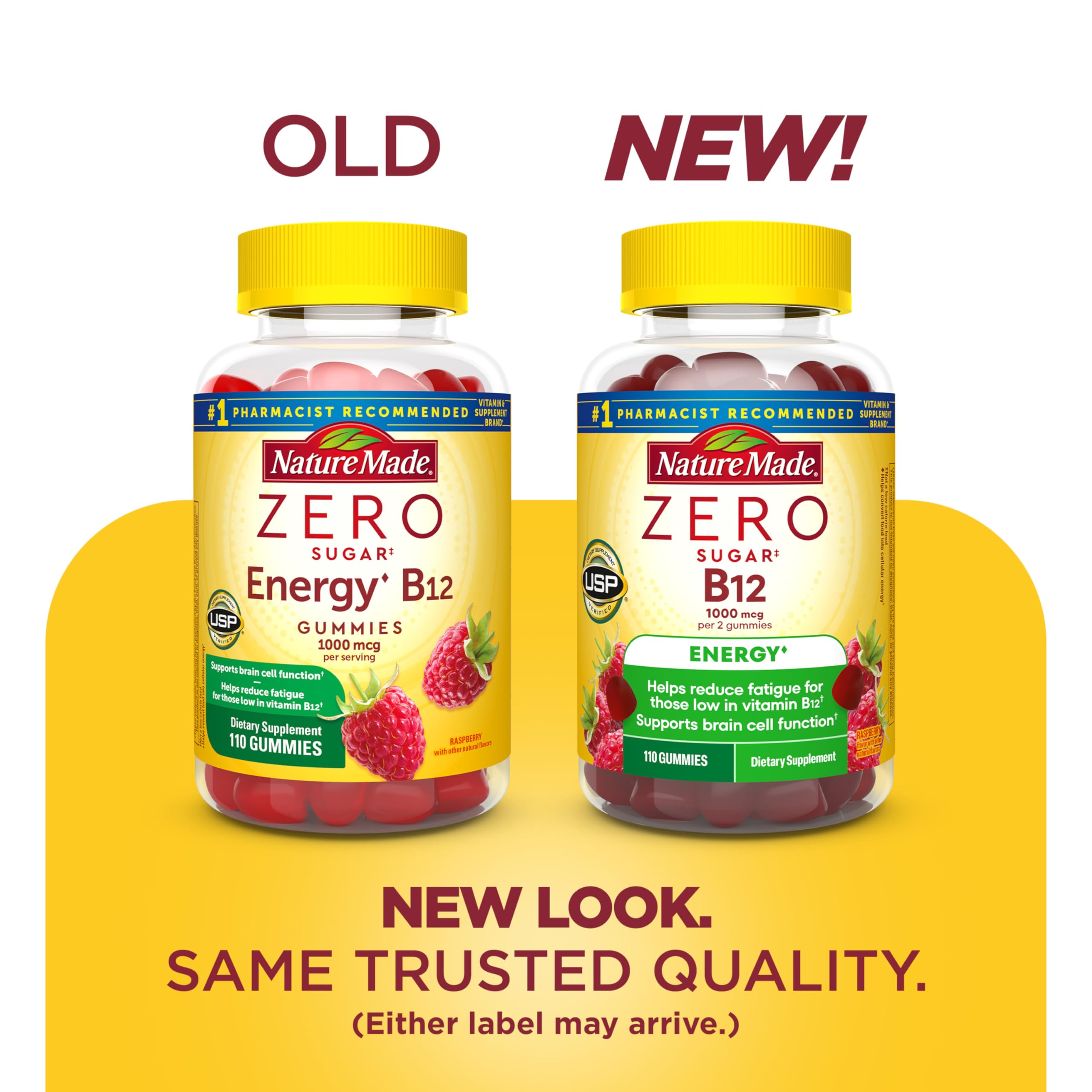 Nature Made Zero Sugar Energy Vitamin B12 Gummies, 110 Sugar Free Gummies | B12 Vitamin 1000 mcg per Serving, Energy Metabolism Support, Aspartame Free, Raspberry Flavor, 55 Day Supply