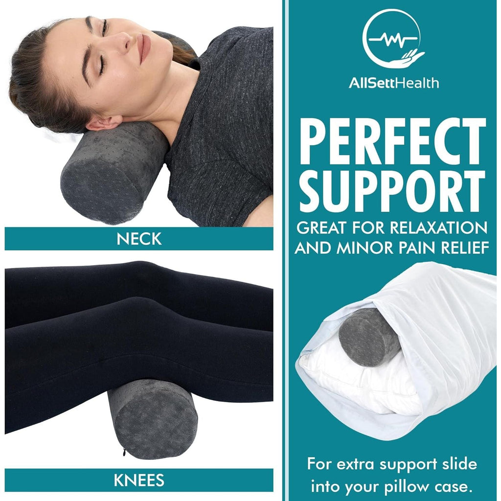 Buy now AllSett Health Round Cervical Roll Cylinder Bolster Pillow with Removable Washable Cover, Ergonomically Designed for Head, Neck, Back, and Legs, Grey at indiglob india