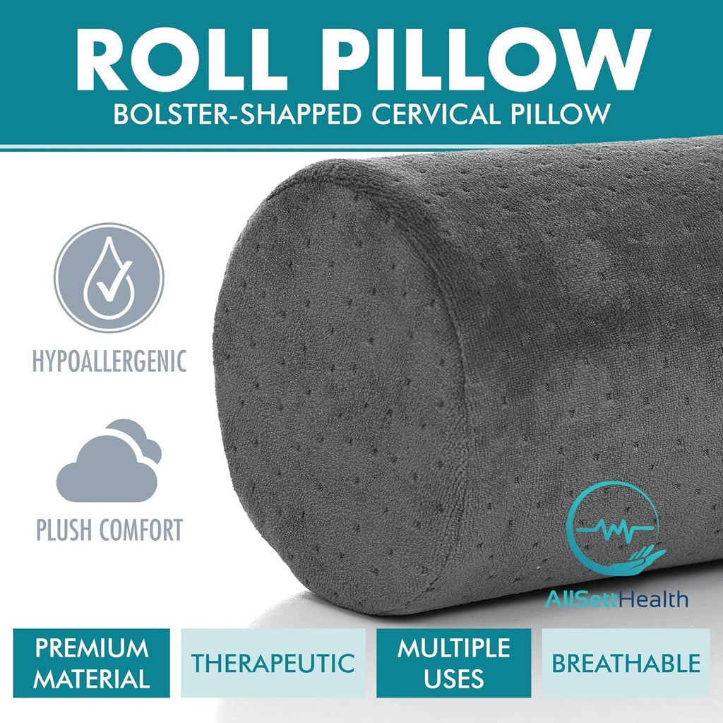 Buy now AllSett Health Round Cervical Roll Cylinder Bolster Pillow with Removable Washable Cover, Ergonomically Designed for Head, Neck, Back, and Legs, Grey at indiglob india
