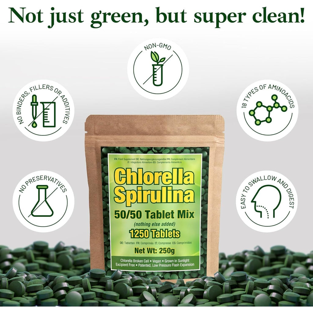 Buy now Good Natured Premium Spirulina and Chlorella Capsules 1,250 Tablets, Non-GMO, Vegan Organic Chlorella Tablets, Sunlight Grown, Cracked Cell Wall, High Protein, Heavy Metal Detox at indiglob india