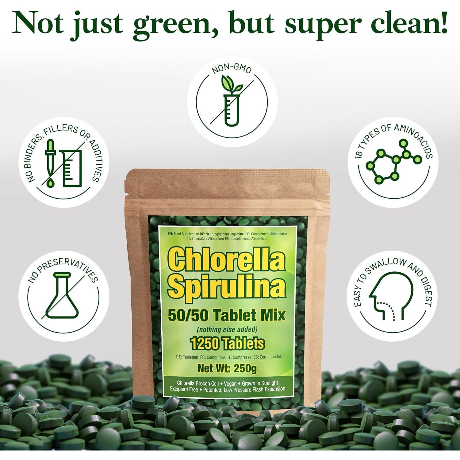 Buy now Good Natured Premium Spirulina and Chlorella Capsules 1,250 Tablets, Non-GMO, Vegan Organic Chlorella Tablets, Sunlight Grown, Cracked Cell Wall, High Protein, Heavy Metal Detox at indiglob india