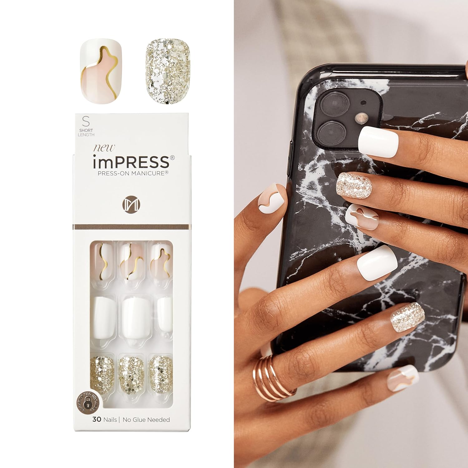 Buy now KISS imPRESS No Glue Mani Press On Nails, Design, 'Dorothy', Pink, Short Size, Squoval Shape, Includes 30 Nails, Prep Pad, Instructions Sheet, 1 Manicure Stick, 1 Mini File Multicolor at indiglob india