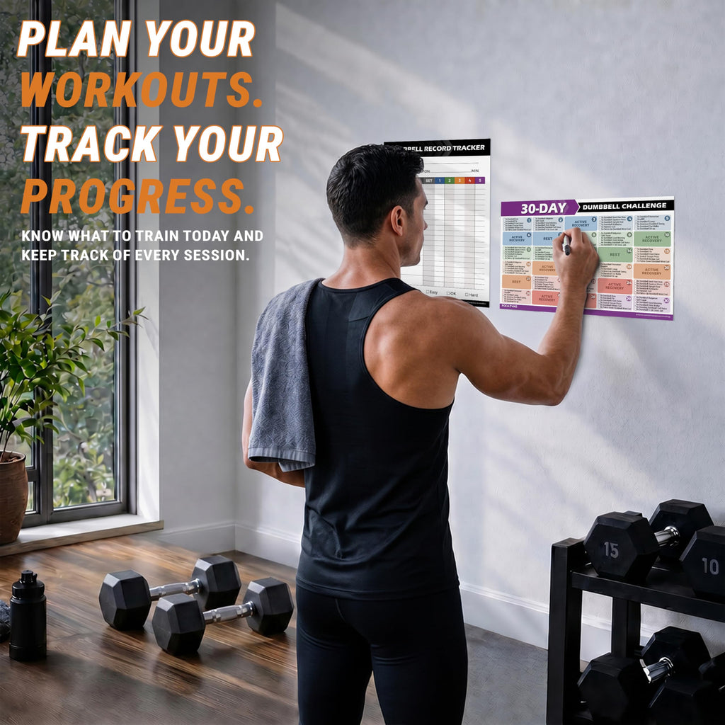 POCAZONE Dumbbell Workout Posters, 6 Pack Exercise Charts & Video Guide