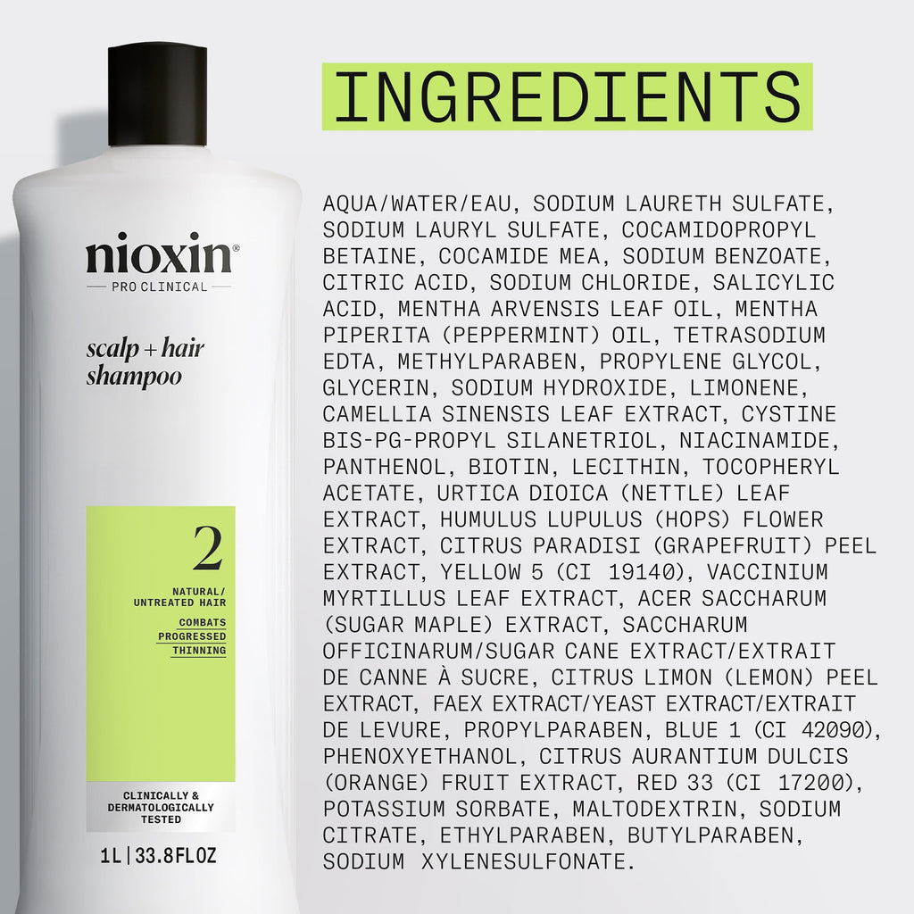 NIOXIN System 2 | Scalp Care | Shampoo | Hair Thickening | For Natural Hair | Scalp Health | For Natural Hair with Progressed Thinning | Cleanse & Boost Hair Density with Niacinamide & Biotin