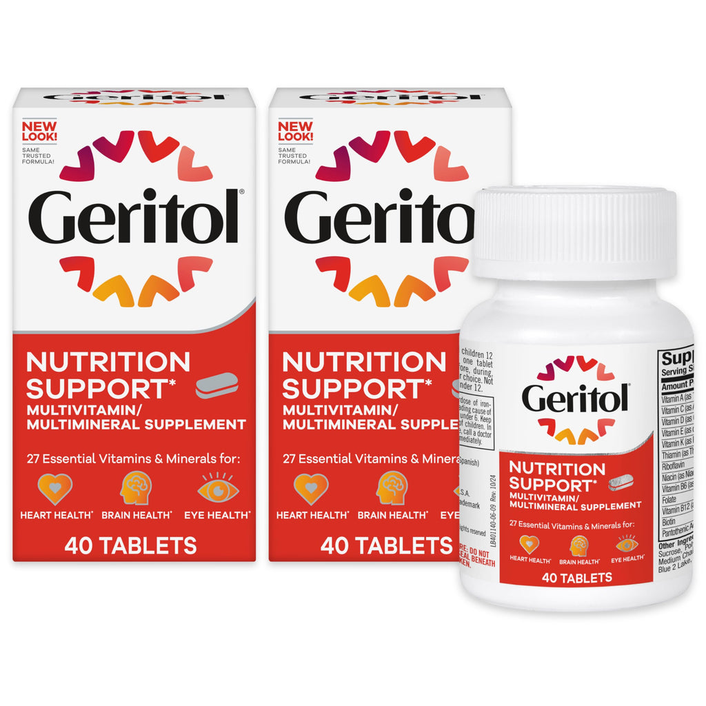 Geritol Multivitamin Supplement, 27 Essential Vitamins & Minerals, 40 Tabs | Daily support for adults, multivitamin tablets with 27 essential vitamins and minerals, gluten-free, non-GMO