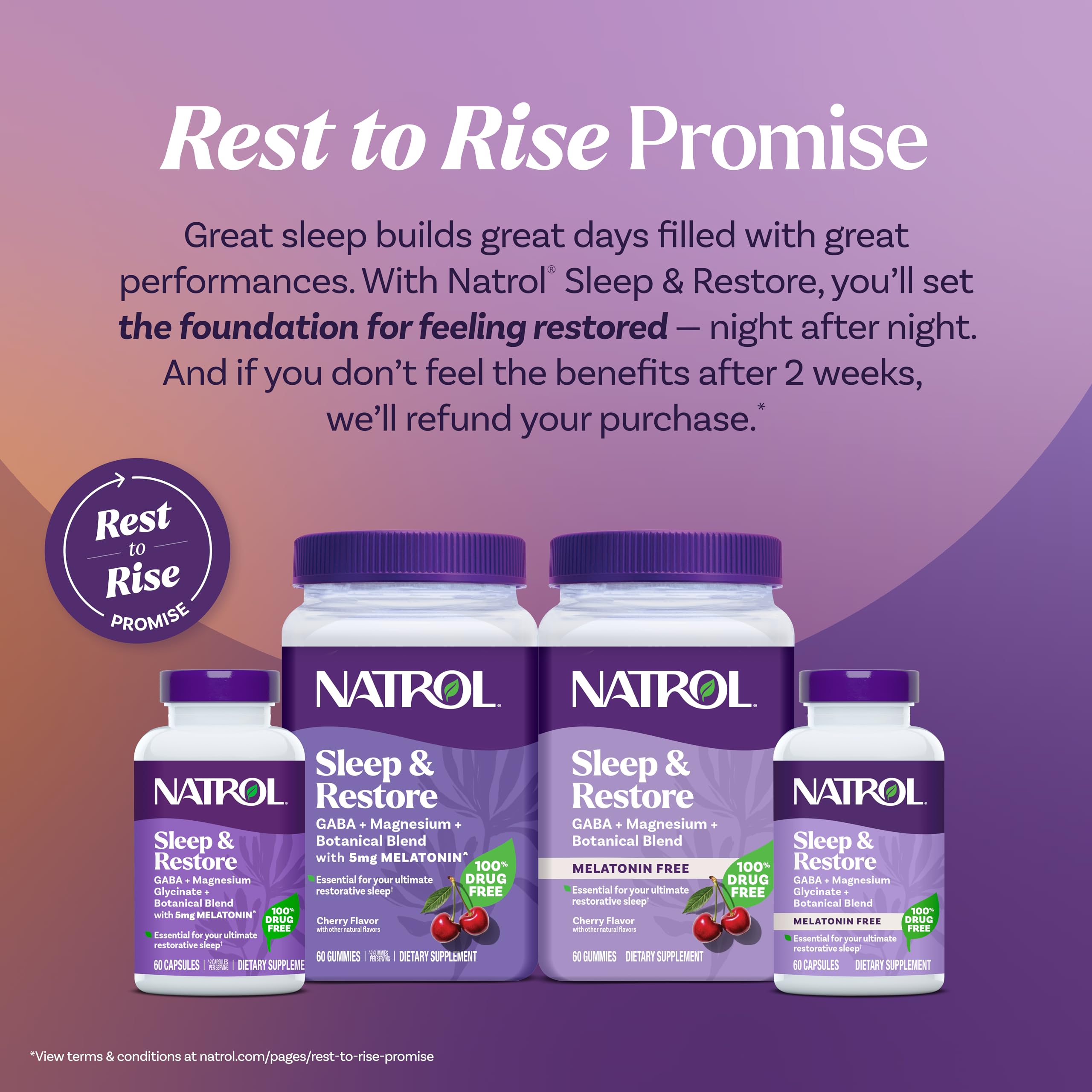 Natrol Sleep & Restore Magnesium Glycinate, GABA, 5mg Melatonin, 60 Gummies | Nighttime Sleep-Aid, Support Relaxation, Calm Magnesium Glycinate, with GABA, Botanical Blend, 100% Drug-Free, Cherry Flavor