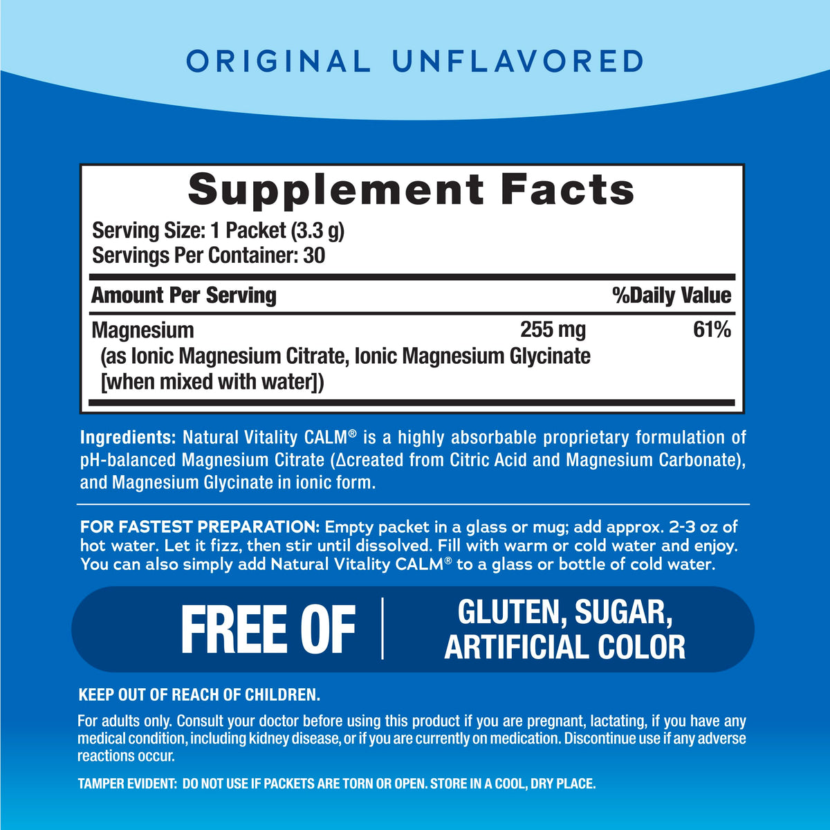 Natural Vitality Calm Magnesium Stick Packets | Relaxing Drink Mix Powder