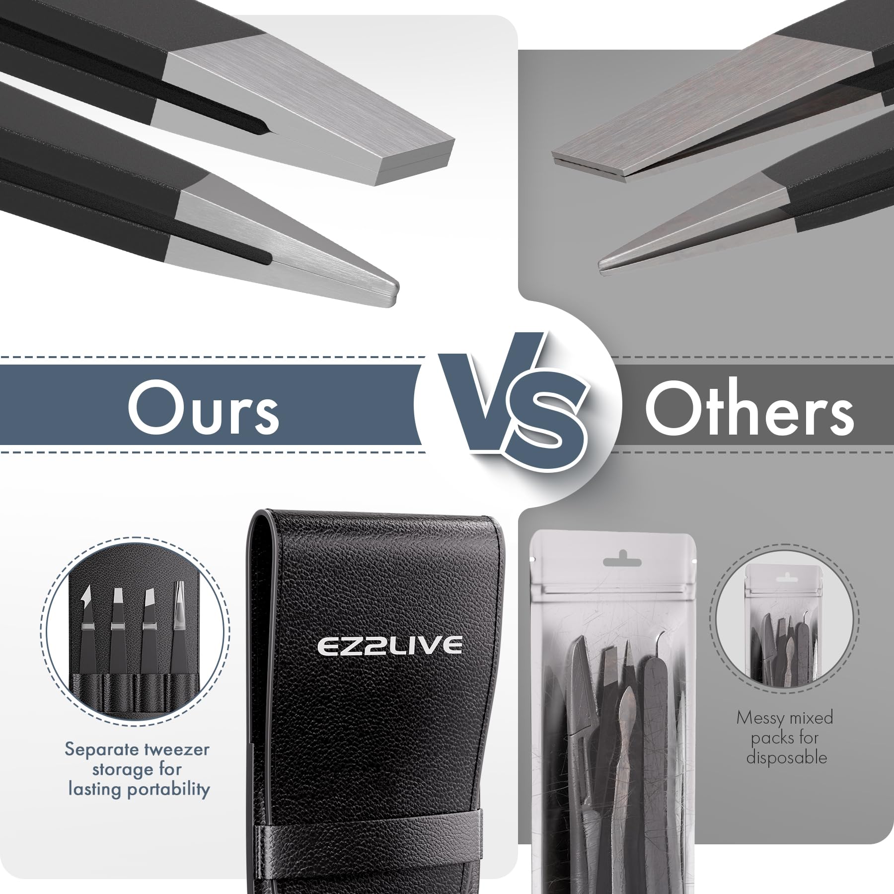 Tweezers for Women Facial Hair, Slant & Pointed Tweezers for Eyebrows, Ingrown Hair, Splinter Removal, Precision 4 Pack Tweezer Set, Stainless Steel Eyebrow Tweezers for Men and Women, Black
