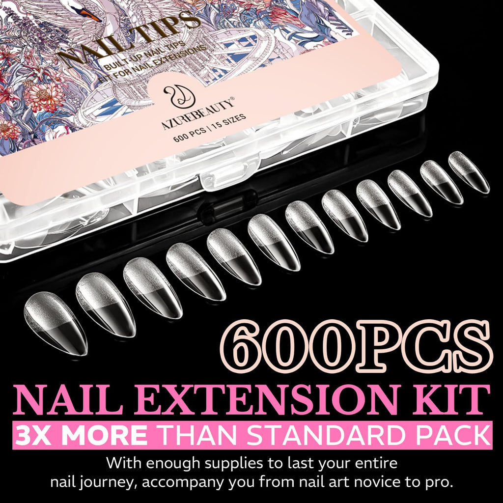 Discover the medium almond nail tips in this 600pcs soft gel kit, perfect for every nail artist from novice to pro.