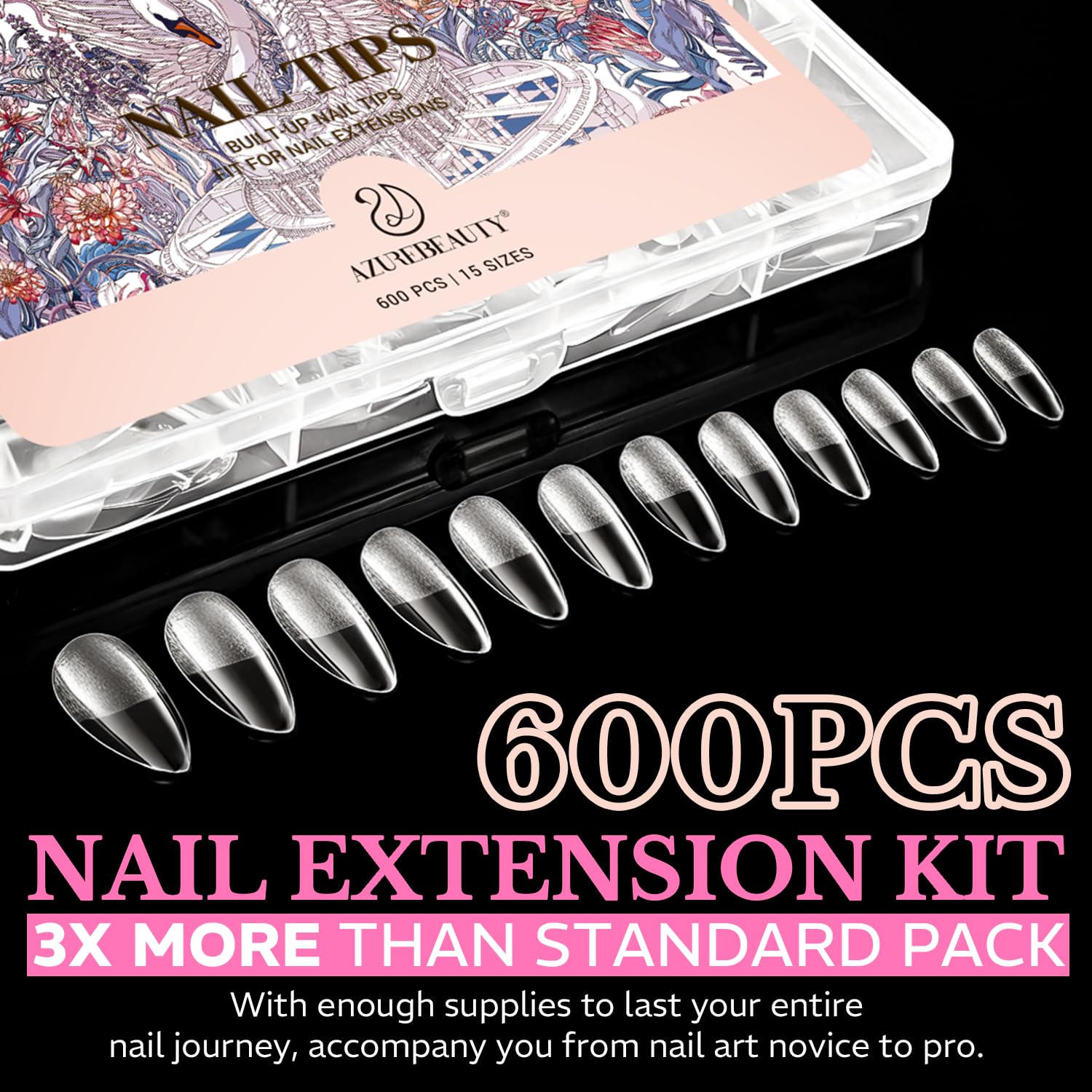 Discover the medium almond nail tips in this 600pcs soft gel kit, perfect for every nail artist from novice to pro.