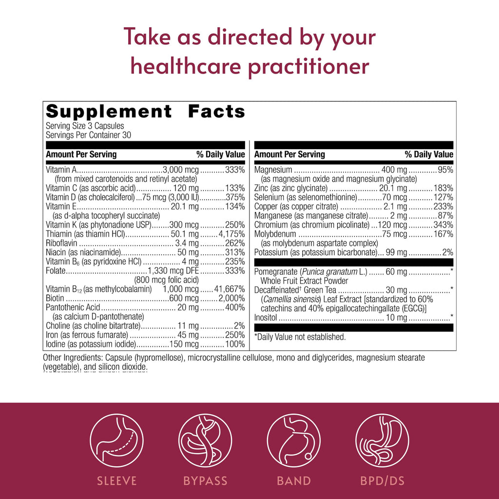 Bariatric Advantage Ultra Multivitamin with Iron, 90 Capsules | Ultra Multi with Iron, Capsule Format Multivitamin, Full B Vitamin Complex, with Vitamin C, Chromium and More