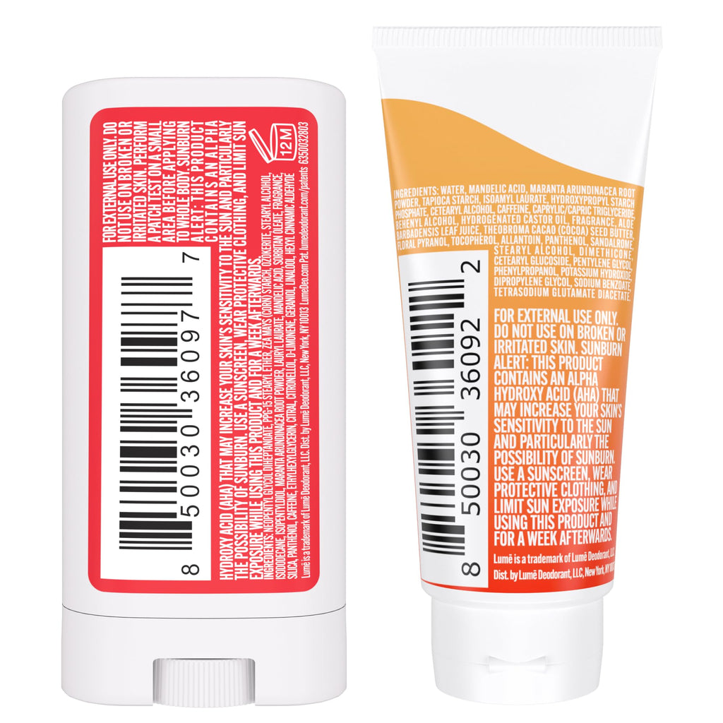 Lume Whole Body Deodorant - Cream + Solid Stick Mini Bundle 0.5oz Tangerine | 72 Hour Odor Control Aluminum Free Baking Soda Travel Trial Size Minis deodorant lotion women