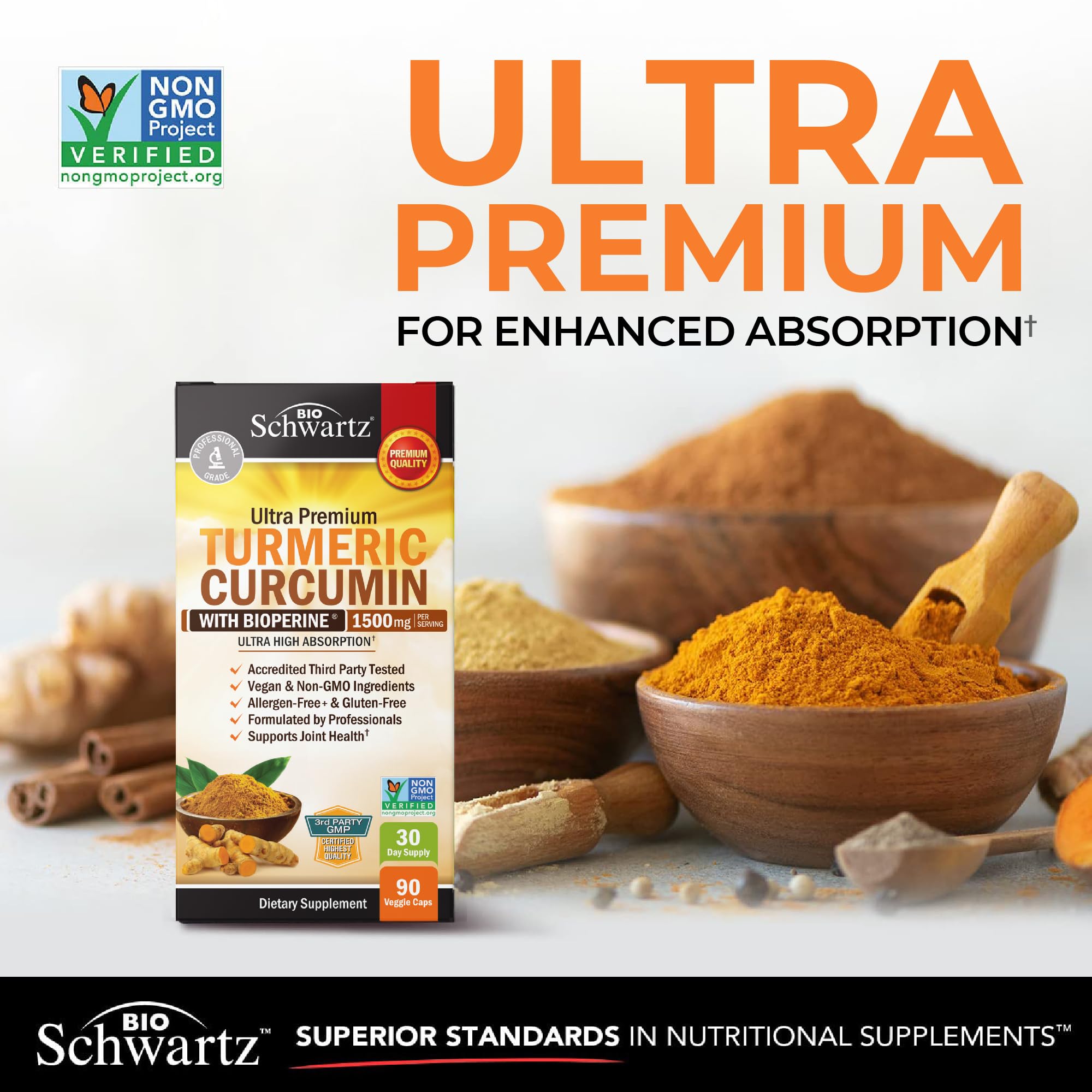 Turmeric Curcumin with Black Pepper Extract 1500mg - Turmeric Supplement | High Absorption Ultra Potent Tumeric Capsules with 95% Curcuminoids and BioPerine for Joint Support - Non-GMO, 90 Capsules