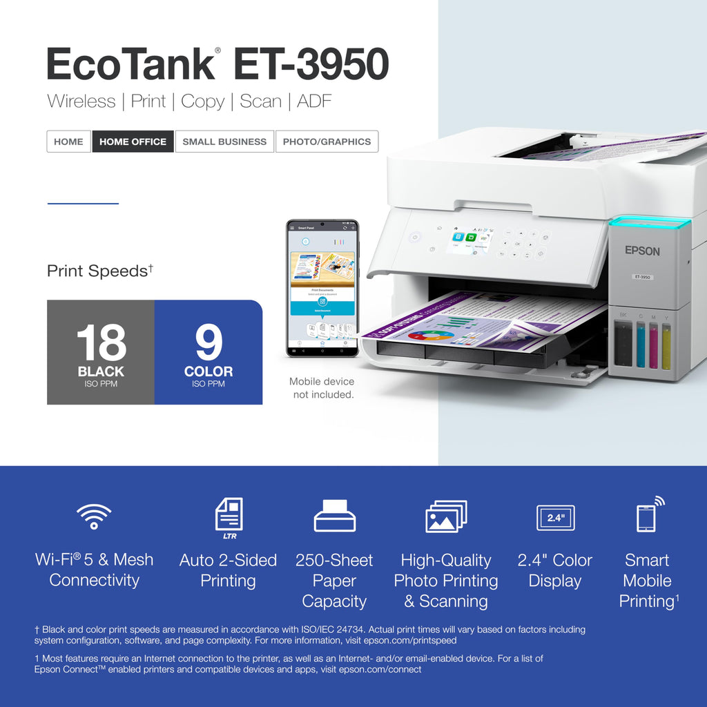 Epson EcoTank ET-3950 Wireless Color All-in-One Supertank Printer
