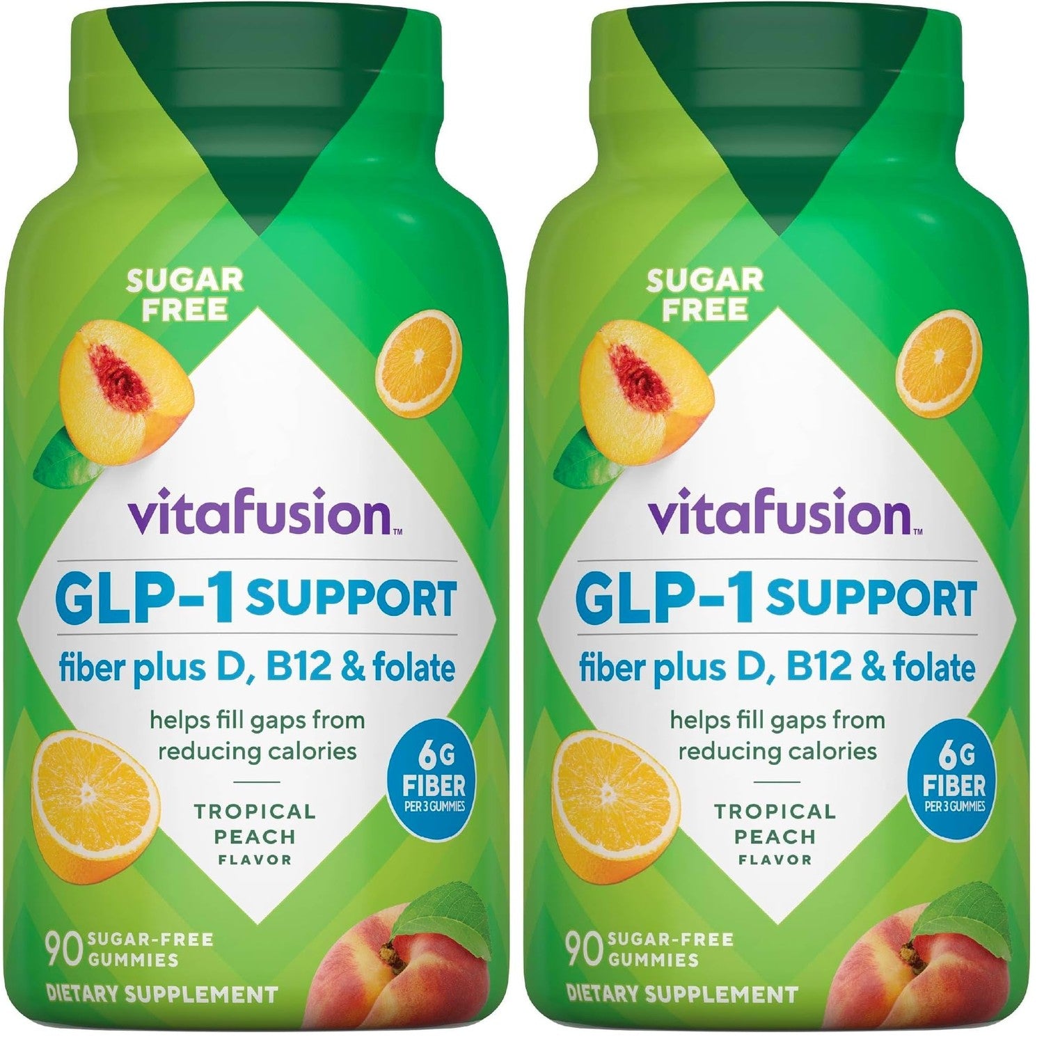 Vitafusion GLP1 Gummy Supplement | 90 Sugar Free Gummies | Vitamin & Mineral Blend with Fiber, D3, B12, and Folate | for Women & Men | Tropical Peach Flavor | Gluten Free Formula