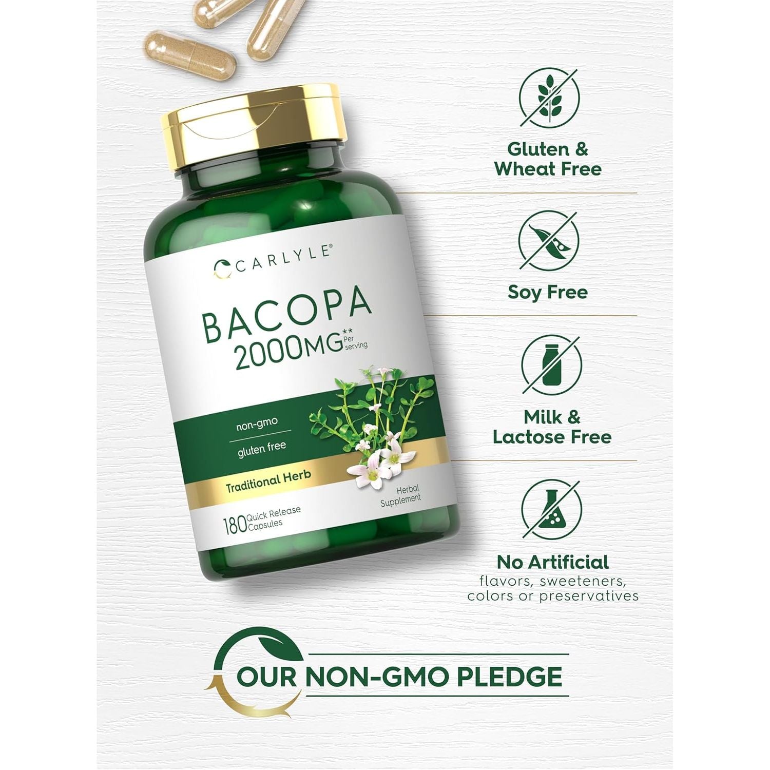 Buy now Carlyle Bacopa Monnieri Capsules | 180 Capsules | Gluten Free Supplement at indiglob india