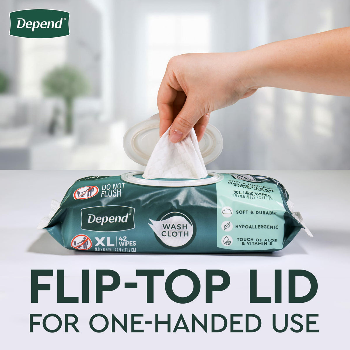 Depend XL Disposable Washcloths for Adults, 8 Packs, 42 Wipes per Pack