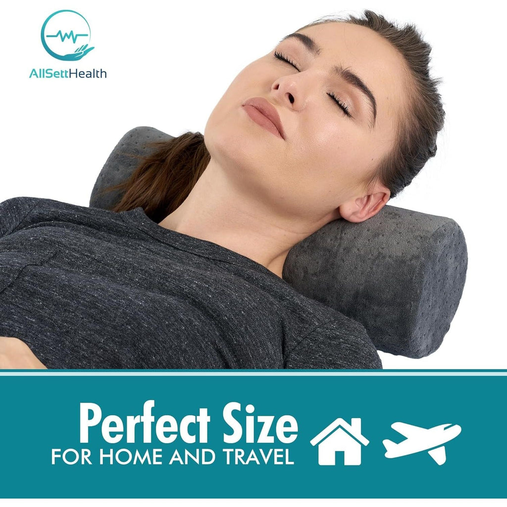 Buy now AllSett Health Round Cervical Roll Cylinder Bolster Pillow with Removable Washable Cover, Ergonomically Designed for Head, Neck, Back, and Legs, Grey at indiglob india