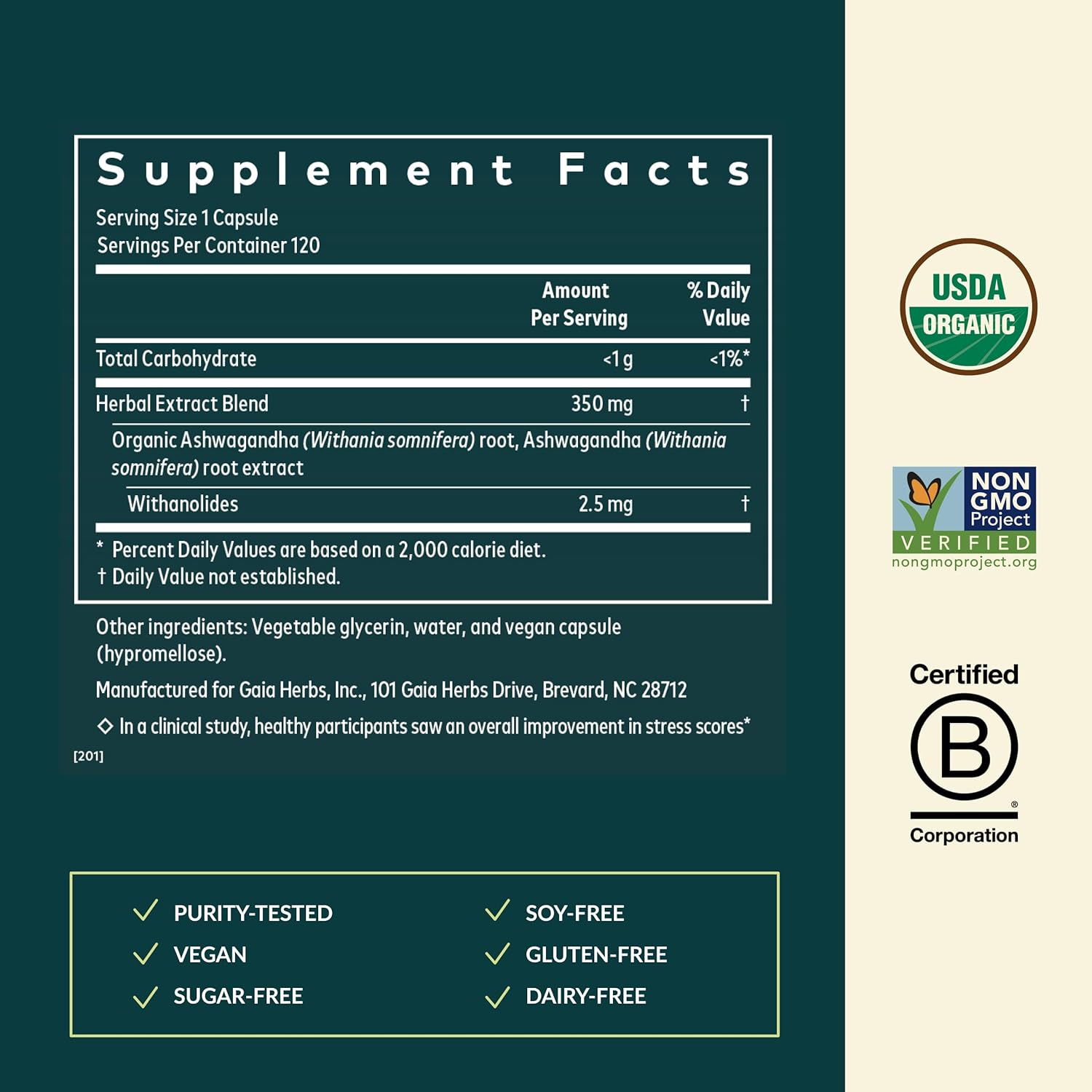 Buy now Gaia Herbs Ashwagandha Root - Stress Relief & Sleep Support Supplement - Supports Balanced Energy Levels & Positive Outlook* - 120 Vegan Liquid Phyto Capsules (60-Day Supply) at indiglob india