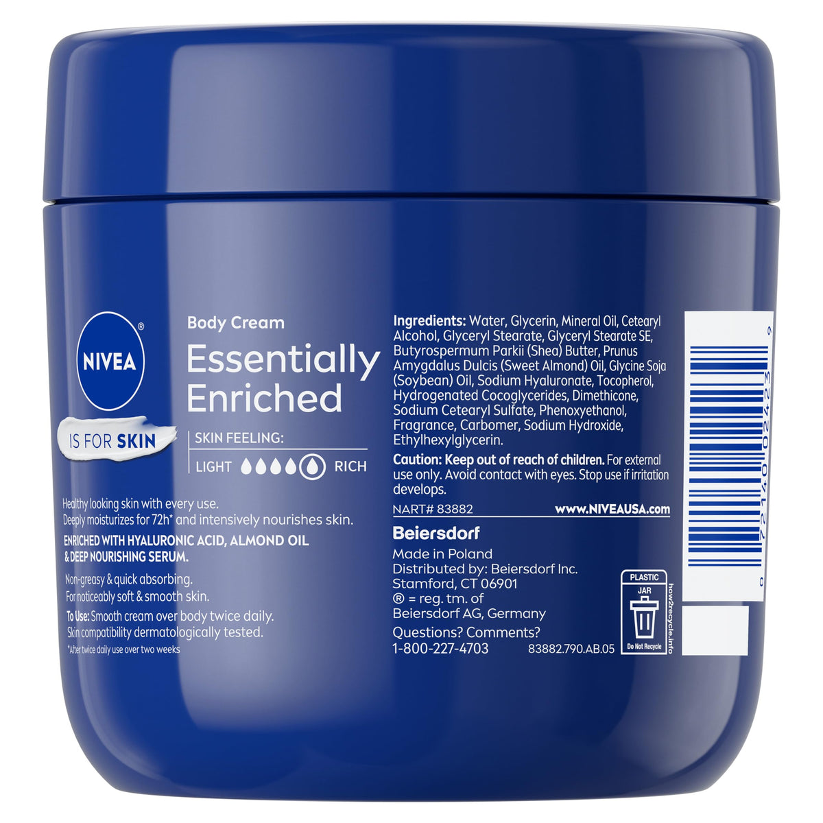 NIVEA Essentially Enriched Body Cream with Hyaluronic Acid, 13.5 Oz
