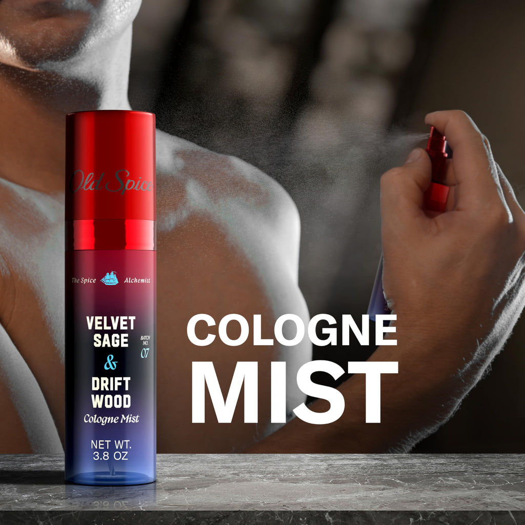 Old Spice Cologne Mist for Men, The Spice Alchemist Collection, 24/7 Cologne Infused Scent, No Trade Off Formula, Free of Parabens & Phthalates, Velvet Sage + Driftwood Scent, 3.8 oz